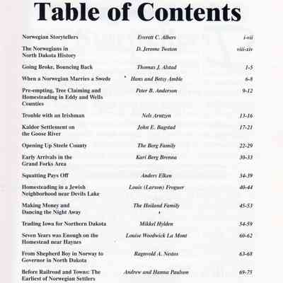 Kaldor Settlement on the Goose River, by John E. Bagstad: Table of Contents