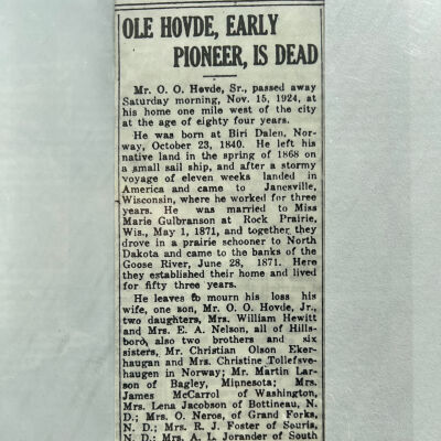 Obituary, Ole Hovde