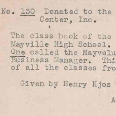 Mayville High School 1913 Yearbook: Donation card