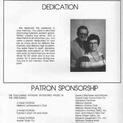 Hillsboro High School: 1988 Yearbook dedication on page 84