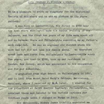 Kinslow family: Charles J. Kinslow, 1920-21 Pastor in Hillsboro, Traill County, North Dakota