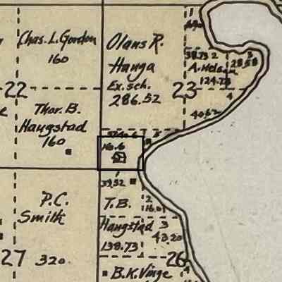 1900 map, North Caledonia Township (later Bingham) in Traill County, ND: Caledonia School No. 6 was located in the SW Qtr. of Sect. 23