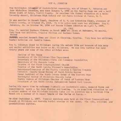 History of Kelso, compiled by John McNamee: Roy W. and Hannah (Engel) Johnston
