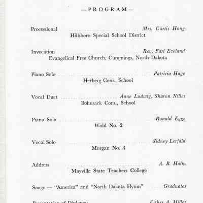 Traill County Rural Schools: 9 June 1961 Eighth Grade Graduation Program