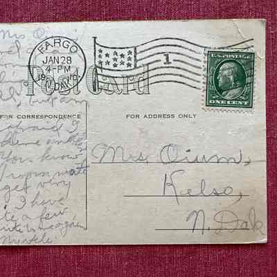 Postcard to Mrs. Anna Oium, Kelso, ND, from Myrtle