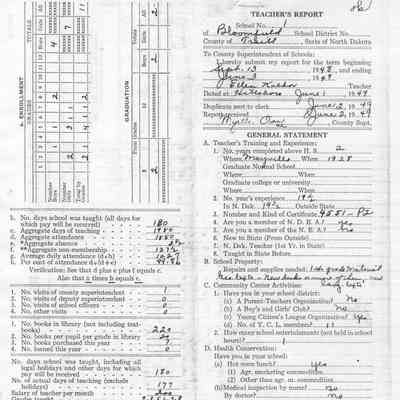 Bloomfield School No. 1: Ellen Kaldor, Teacher's Report, 1 June 1949