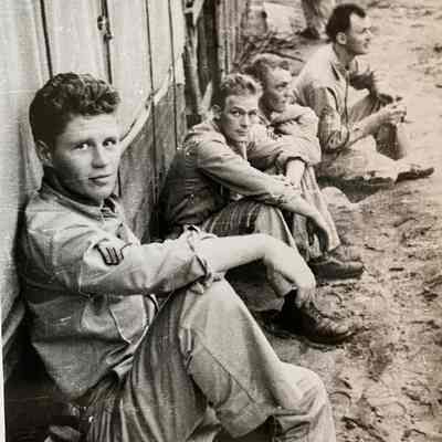 ND Natl. Guard, Company L soldiers Sgt. Wallace Olson, unknown, Sgt. Lyle Johnson & Cpl. Willard Benson, Camp Claiborne, LA, 1941