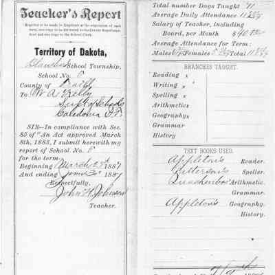Blanchard School No. 5, 1887, Teacher's Report, Spring Term: John H. Johnson, Teacher's Report