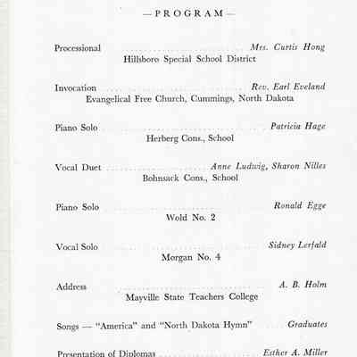 Traill County Rural Schools: 12 June 1962 Eighth Grade Graduation Program