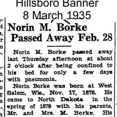 Obituary, Norin M. Borke: Hillsboro Banner, 8 March 1935
