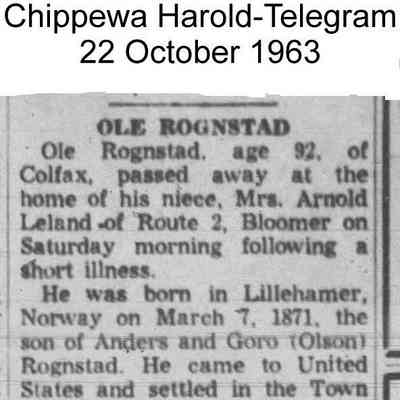 Chippewa Harold-Telegram: Obituary, Ole Rognstad