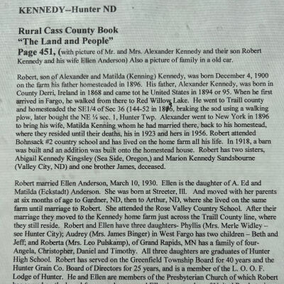 Kennedy family: Alexander and Matilda (Kenning) Kennedy, 1896 residents of Bohnsack Township, Traill County, ND