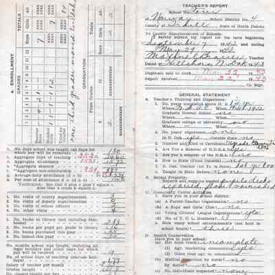 Norway School No. 4, 1942-1943 Teacher's Report: Maxine Brauer, teacher