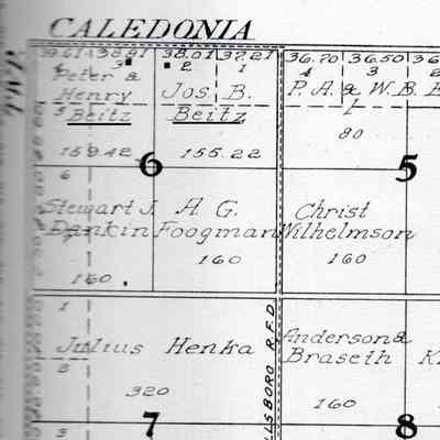 1927 Standard Atlas of Traill County, North Dakota, portion of Herberg Township: Plat map of land owned by Peter and Henry Beitz, NW Qtr. of Sect. 6