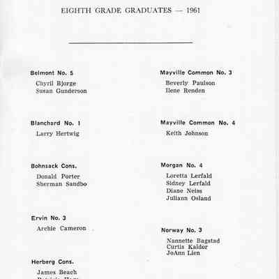 Traill County Rural Schools: 12 June 1962 Eighth Grade Graduates