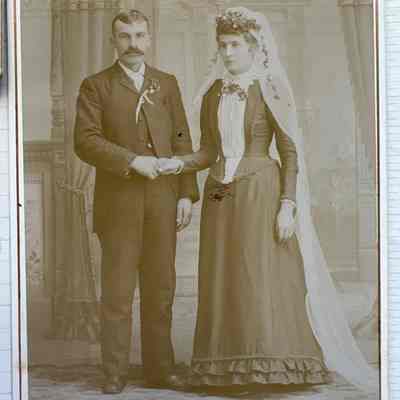 Wedding photo of Fred Rediske & Sophia Reider taken in 1892 in Hillsboro, Traill County, ND