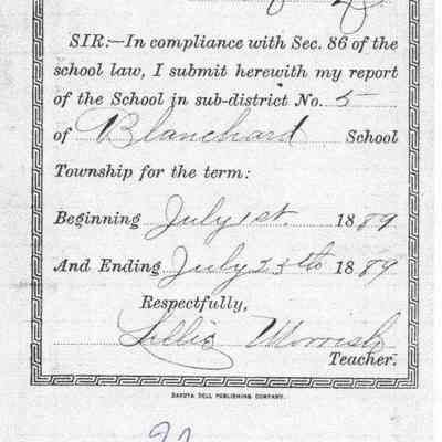 Blanchard School No. 5, 1889 Summer Term: Lillie Morrish, Teacher's Report