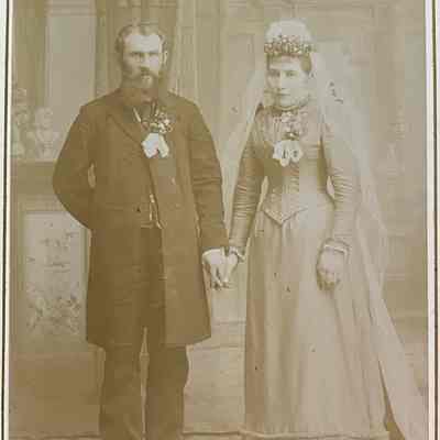 Rev. & Mrs. G. F. Potratz wedding photo. Rev. Potratz served as pastor of Immanuel and St. John Lutheran churches from 1888 to 1902.