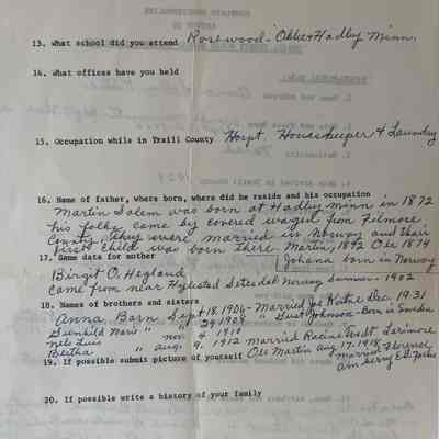 Completed questionnaire by Anna Solem: Page 2