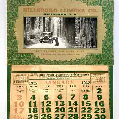1932 Hillsboro Lumber Calendar