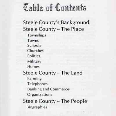 Steele County Historical Society, Finley, North Dakota: Steele County, 1883-1983: A Centennial Commemoration, Table of Contents