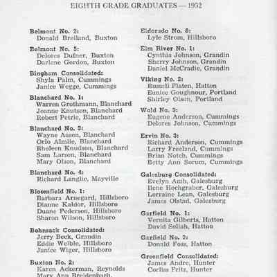 Traill County Rural Schools: 1952 Eighth Grade Graduates, page 1