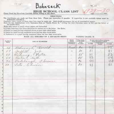 Bohnsack Consolidated High School, 1930 Teachers Class List: Students in English 1a