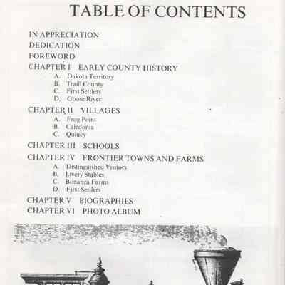 Traill County History, Vol. I: Yesteryears in Traill: Table of Contents, page 4