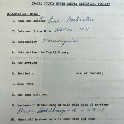 Gilbertson family: Earl and Blenda (Skansgaard) Gilbertson biographical data