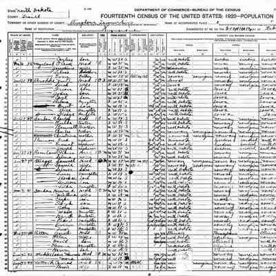 1920 US Census, Bingham Township, Traill County, ND, courtesy ancestry.com: Chas L. and Christina (Klomseth) Gordon and family