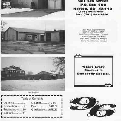 Hatton High School 1996 Yearbook: Table of Contents page