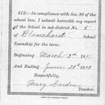 Blanchard School No. 5, 1890 Spring Term: Mary Garden, Teacher's Report