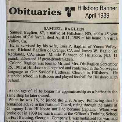 April 1989, Hillboro Banner obituary