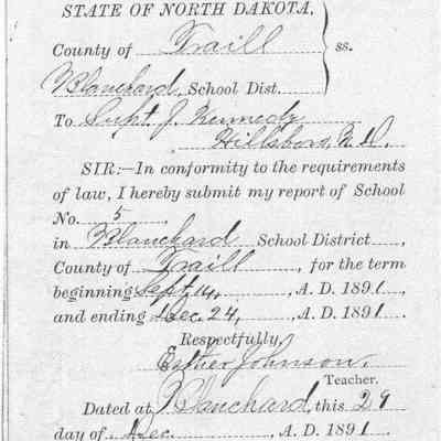 Blanchard School No. 5, 1891 Fall Term: Esther Johnson, Teacher's Report