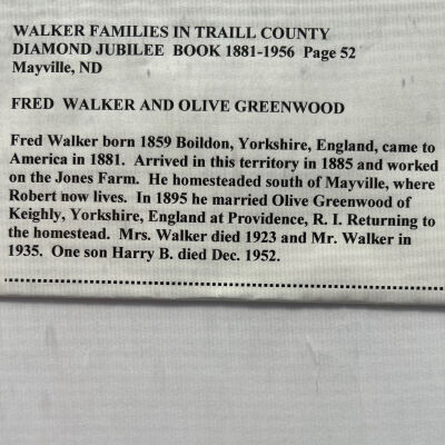 Info, Fred & Olive Walker, pg. 52, Mayville Diamond Jubilee