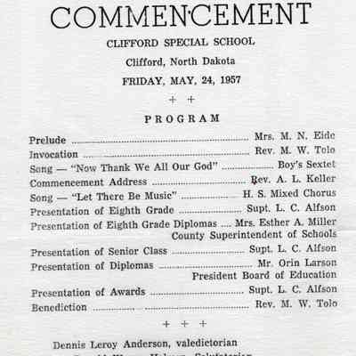 Clifford Eighth Grade and High School Commencement Program, 1957