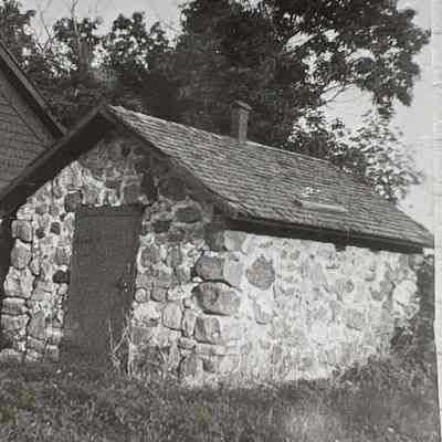 Stone smoke house built by Johann Bohnsack, 1879 pioneer of Bohnsack Township, Traill County, DT