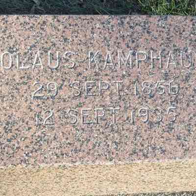 Grave-site photo, courtesy US Find-a-Grave, St. John's Cemetery, Hatton, ND: Grave-marker, Olaus Kamphaug