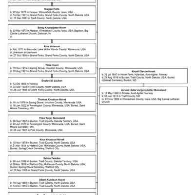 Family Tree: Knudt O. and Julia Hovet, with children and spouses