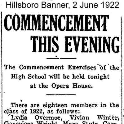 Hillsboro Banner, 2 June 1922, page 1: 1922 Hillsboro High School graduation program
