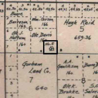 1900 map, NW portion of N Caledonia (later Bingham) Township, Traill County, ND: Belmont School No. 5 was located in the SE Qtr. of Sect. 6