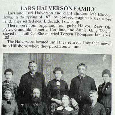Halverson family: Lars & Luri Halverson, 1871 settlers Eldorado Township, Traill County, DT