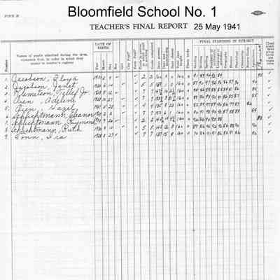Bloomfield School No. 1, 1941 Teacher's Report
