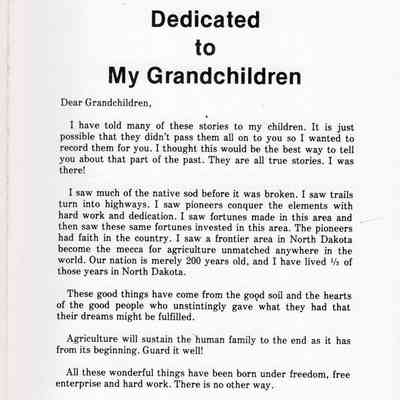 A personalized eyewitness report on the eventful pioneer years in North Dakota, by Russell Duncan: Dedication page