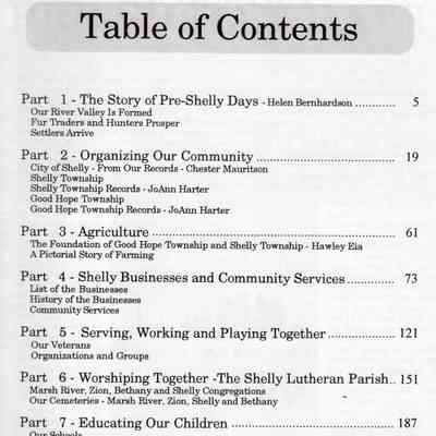 Shelly Centennial Book, Table of Contents, page 3