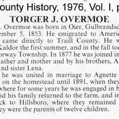 Overmoe family: Torger and Agnette (Anderson) Overmoe, 1875 homesteaders in Norway Township, Traill County, Dakota Territory