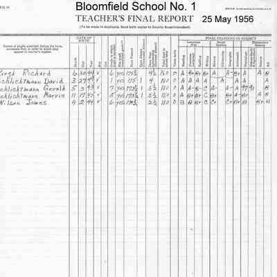 Bloomfield School No. 1, 1956 Teacher's Report