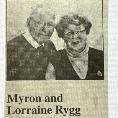 Rygg family: Myron and Lorraine (Thompson) Rygg, farmers by Portland, Traill County, North Dakota