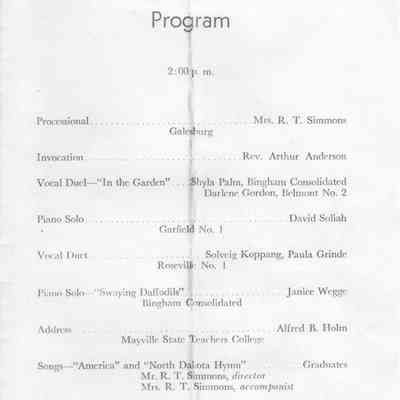 Traill County Rural Schools, Eighth Grade Graduation: Program, 13 June 1952