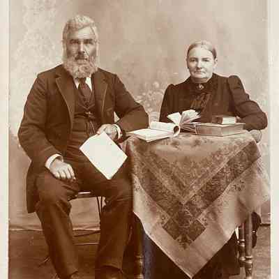 Parents of Louisa Grimsrud, John H. and Kari (Aronsveen) Grimsrud: An A. P. Holland studio photograph, S. 3rd. St., Grand Forks, ND